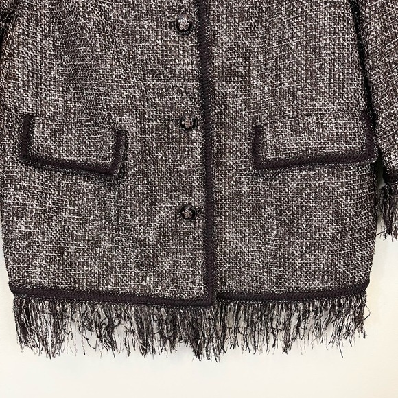 Zara Basic Women's Black Tweed Fringes Metallic Thread Button Up Jacket Size XS - Picture 7 of 11